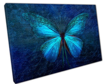 Stampa su tela Blue Butterfly Art, pronta da appendere alla parete, per l'arredamento di casa e ufficio