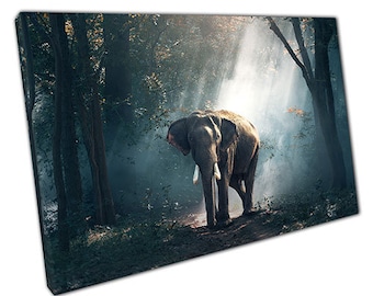 Print on Canvas Forest Elephant Ready to Hang Wall Art Print Picture For Home Office Decor