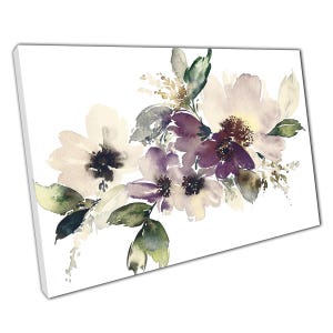 Elegant Purple & Cream Floral Watercolor Canvas Print: Blooming Flowers Wall Art for Home Office