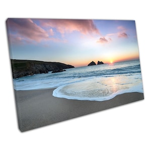 Dramatic sunset Holywell Bay Beach near Newquay Cornwall Wall Art Print Picture For Home Office Decor