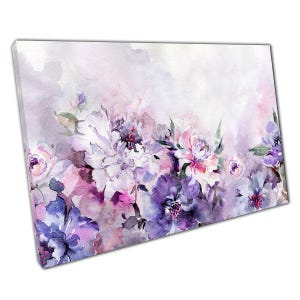 Elegant Peony Watercolor Canvas Print: Pink & Purple Floral Wall Art for Home or Office Decor