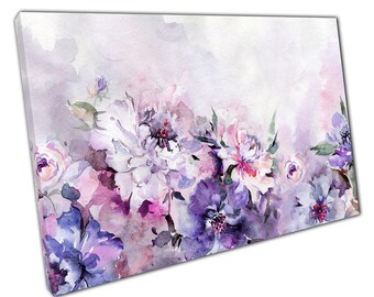 Elegant Peony Watercolor Canvas Print: Pink & Purple Floral Wall Art for Home or Office Decor