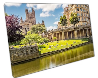 Stampa su tela con paesaggio urbano di Bath Somerset a lunga esposizione - Arte murale con paesaggio del Regno Unito per la casa e l'ufficio