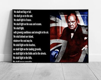 Winston Churchill We shall never surrender quote Ready to Hang Wall Art Print Framed Picture print