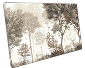 Misty Woodland Deer Canvas: Enchanting Nature Wall Art for Home & Office Decor