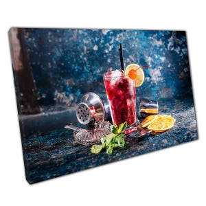 Cocktail Wall Art Print with Fruit  Mint Garnish  Canvas Bar Decor for Home Office