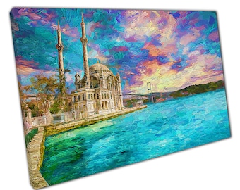 Bosphorus Bridge Ortakoy Mosque Colourful Morning Sunrise Istanbul Turkey Painting Wall Art Print On Canvas Picture For Home Office Decor