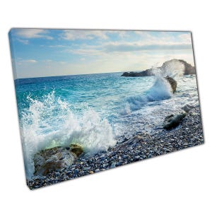 Dramatic Seascape Photography: Coastal Waves Crashing on Rocky Shore Canvas Print for Home Decor