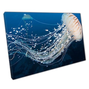 Ethereal Deep Sea Jellyfish and Fish Schools Canvas Art Print - Underwater Ocean Wall Decor for Home or Office