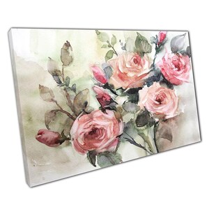 Blush Pink Rose Bouquet Watercolor Canvas Print - Elegant Floral Wall Art for Home  Office