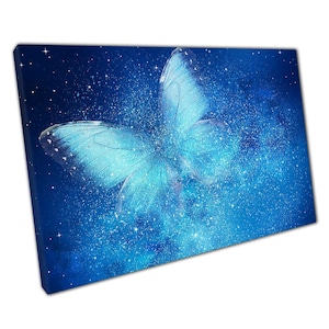 Blue Butterfly Canvas Art  Dreamy Abstract Nature Print for Home  Office Decor