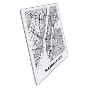 Lienzo monocromático de Manhattan: elegante arte mural con el mapa de Nueva York para la decoración urbana del hogar y la oficina.