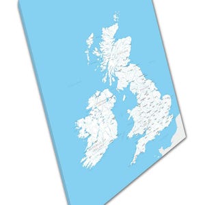 UK Karte Kunstdruck Großbritanien Irland mit Fluss Namen Blau Fertig zum Aufhängen