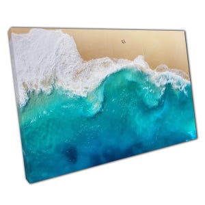 Impression d&#39;art sur toile turquoise vagues de l&#39;océan, photographie aérienne de plage de sable doré pour décoration de bureau à domicile