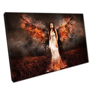 Ethereal Fire Angel Canvas: Captivating Gothic Wall Art for Home & Office Decor