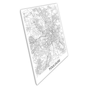 Carte urbaine de Toulouse, impression sur toile abstraite noire et blanche pour décoration de bureau à domicile