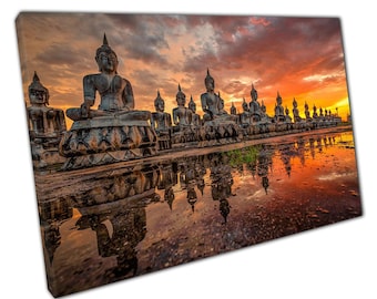 Boeddha zonsondergang canvas muurkunst print Sereen Thais decor voor thuiskantoor