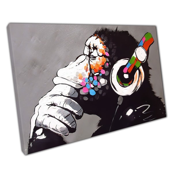 Banksy DJ Monkey Canvas Street Art Graffiti print on canvas Picture for Home Office Decor