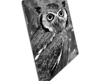 Monochrome Eastern Screech Owl Realistic Oil Painting Style Abstract Nature Artwork Wall Art Print On Canvas Picture For Home Office Decor