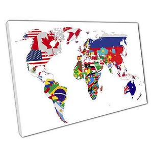 Global Flaggen Leinwandkunst: Gerahmte Weltkarte Wanddekoration für Zuhause & Büro - fertig zum Aufhängen