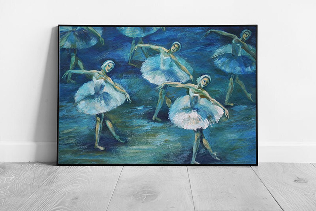 Swan Lake Ballet Dancer Wall Art Print Elegant Blue-toned Framed ...