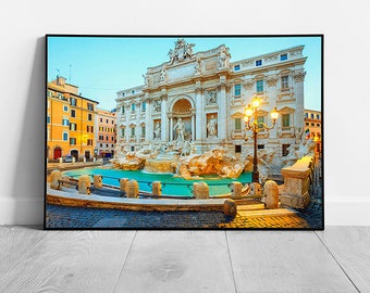 Morning Sunrise Over Trevi Fountain Fontana Di Trevi The Most Famous Fountain In Rome Wall Art Print on Paper Framed Picture print