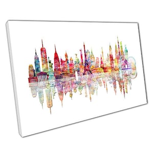 Print on Canvas Colourful Landmarks WORLD skyline framed Wall Art Print Picture For Home Office Decor