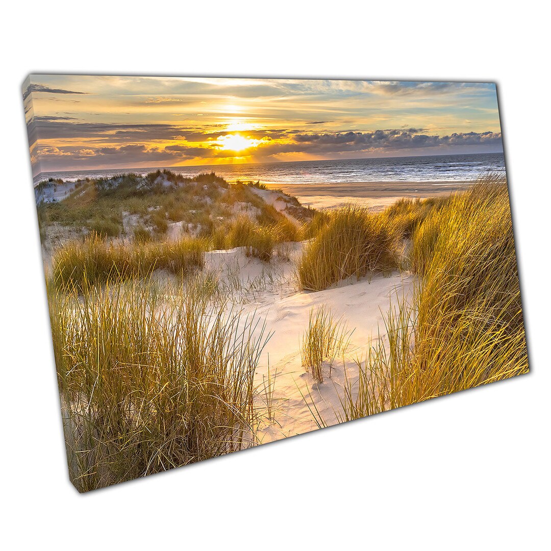 Sunset Over Beach Sand Dunes Canvas Wall Art Print for Home Office ...