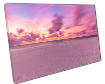 Mediterranean Beach Canvas Print Calming Pink Sunset Wall Art for Home  Office Decor