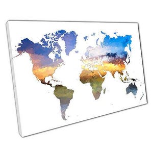 Aquarell Weltkarte Leinwanddruck - Bereit zum Aufhängen Wandkunst für Zuhause Büro Dekor - SERENE DESIGN