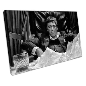 Monochrome Tony Montana Canvas Wall Art  Scarface Gangster Home Office Decor