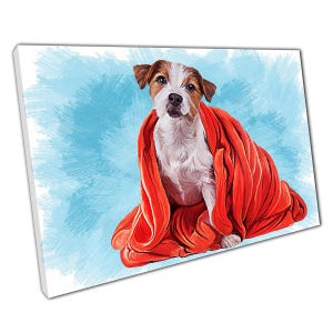 Jack Russell Terrier Drawing: Red Towel Dog Canvas Wall Art Print for Home Office Decor