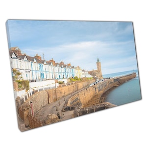Porthleven Pier klokkentoren canvas muurkunst print - schilderachtig decor aan zee voor thuiskantoor