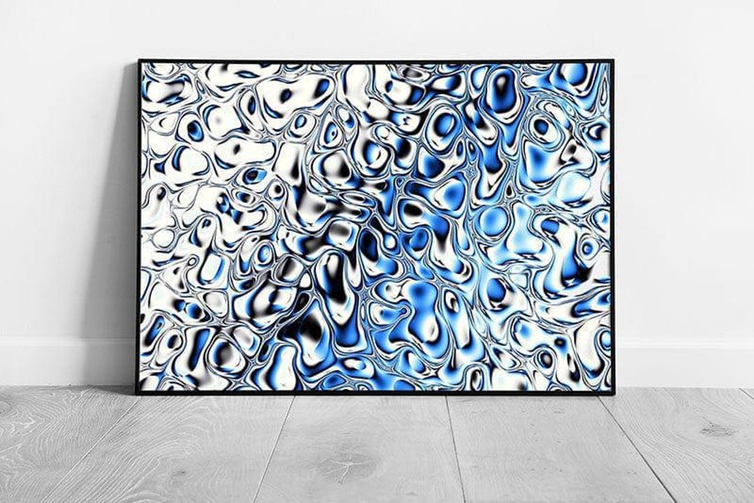Abstract Blue & White Wavy Water Flow Digital Art Print - Contemporary ...