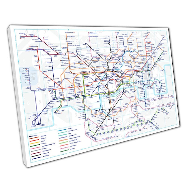 London underground tube map with new Elizabeth line art Wall Art print on canvas Picture for Home Office Décor