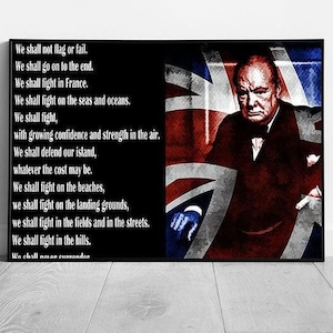 "Winston Churchill ""Wir soll niemals aufgeben"" Zitat fertig zum Aufhängen, Wandkunst, gerahmter Bilddruck."