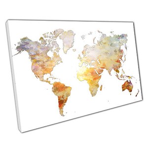 Print on Canvas watercolour WORLD MAP Grace Ready to Hang Wall Art Print Picture For Home Office Decor