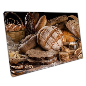 Pão recém-assado - Impressão em tela - Decoração de parede rústica para padaria e escritório
