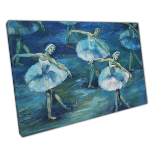 Elegant Swan Lake Ballet Dancers Canvas Print: Blue-Toned Wall Art for Home & Office Decor