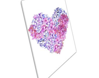 Hortensia Love Heart aquarel canvasafdruk romantisch roze paars blauw bloemsierkunst voor Home Office Decor