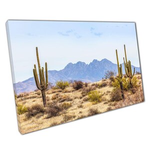 Four Peaks Mazatzal Mountains Canvas Print - Tall Saguaro Cacti Wall Art for Home  Office Decor