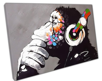 Banksy DJ Monkey Street Art Canvas Print: Stylish Graffiti Decor for Home & Office Walls
