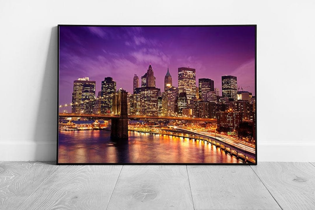 New York City Skyline Wall Art Print - Dramatic Night View Under Purple ...