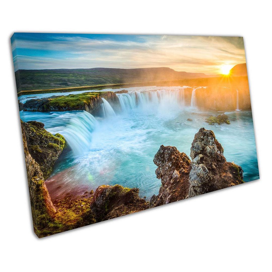 Godafoss Waterfall Sunset Canvas Print - Icelandic Landscape Art for ...