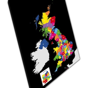 Lebhafte UK Postleitzahl Karte: Wandkunst zum Aufhängen für Heim- & Bürodekor