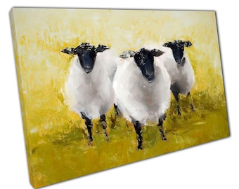 Canvasafdruk pastorale schapen: serene groene weide landschap muurkunst voor thuis- en kantoordecoratie