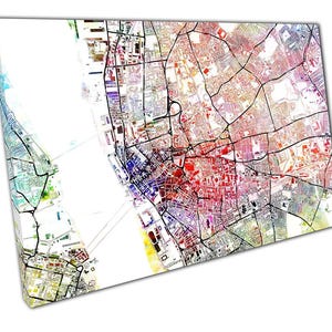 Impression d'art carte Liverpool Central Street : décoration murale aquarelle pour la maison ou le bureau, prête à accrocher