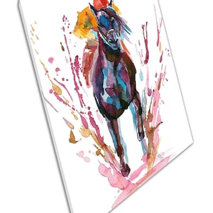 Arte mural ecuestre: Impresión de jinete de carreras de caballos en acuarela - Listo para colgar - Decoración para el hogar y la oficina