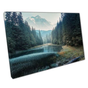 Highland Lake Wall Art Print - Misty Morning Mountain Landscape Canvas Decor for Home  Office