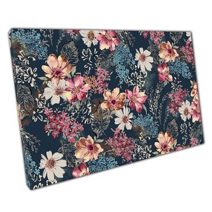 Abstract Watercolor Floral Canvas Art Print  Vibrant Garden Blues  Pinks for Home Office Decor